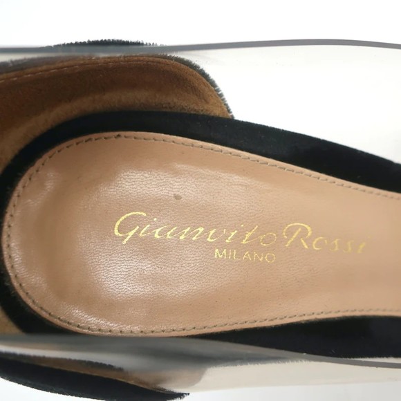 Gianvito Rossi Plexi Velvet and PVC Pumps Black Size 37.5 Pointed Toe Heels - Picture 9 of 11